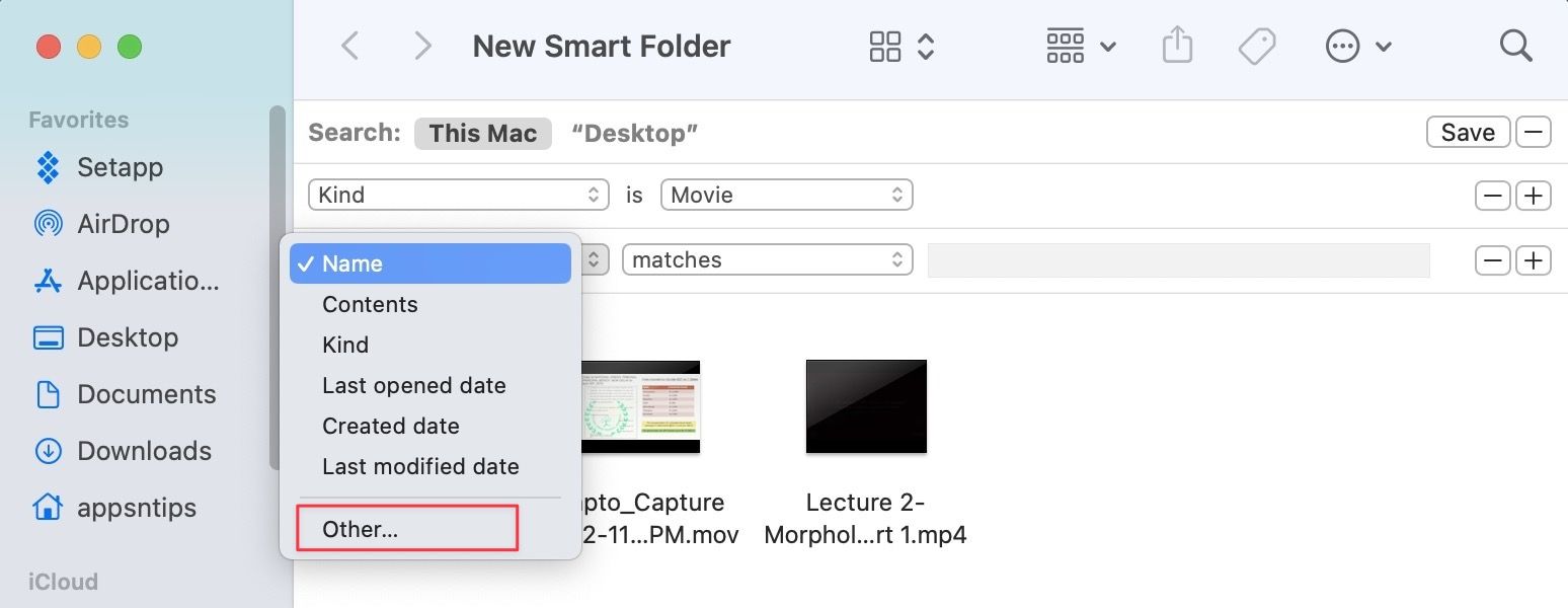 create a Smart Folder on Mac screenshot 8