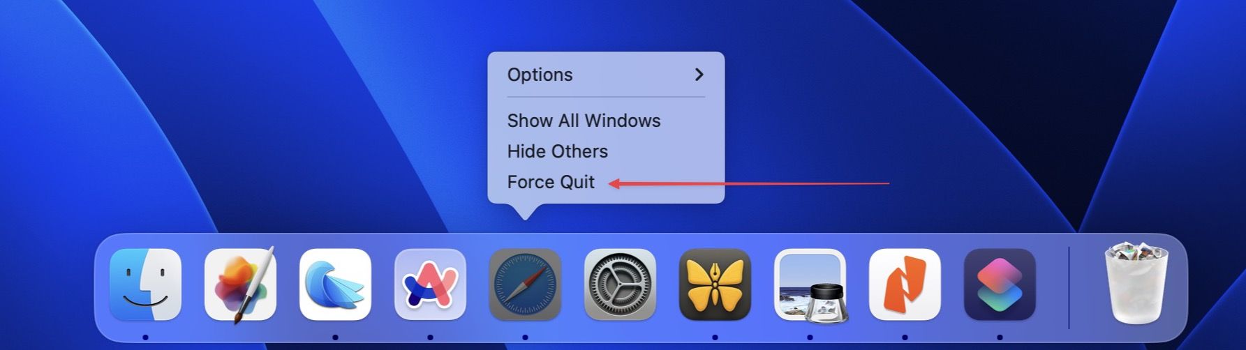 force quit using dock screenshot