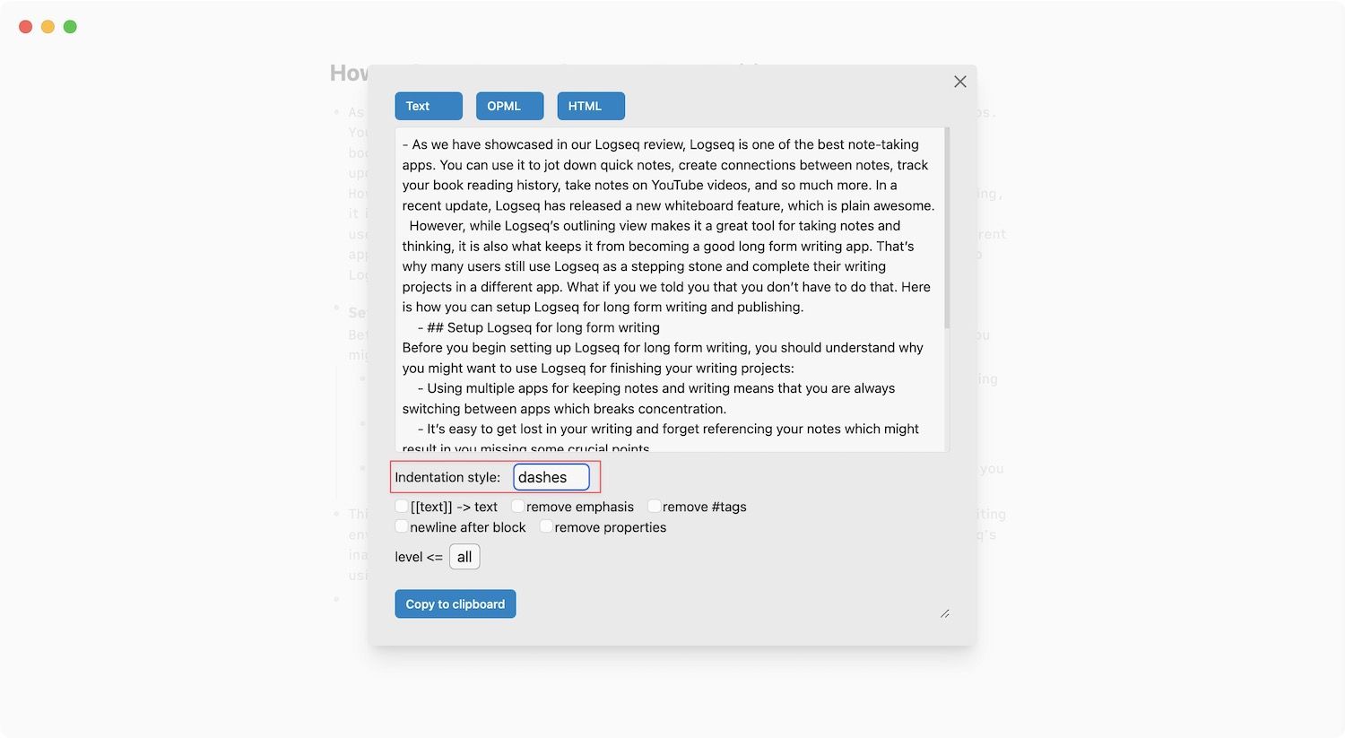 Logseq page export tool