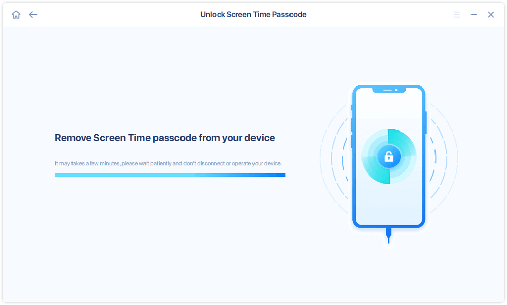 Remove Screen Time Passcode from your device in progress on EaseUS MobiUnlock software