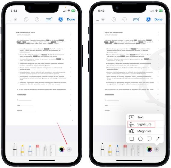 Using the Signature tool in PDF on iPhone