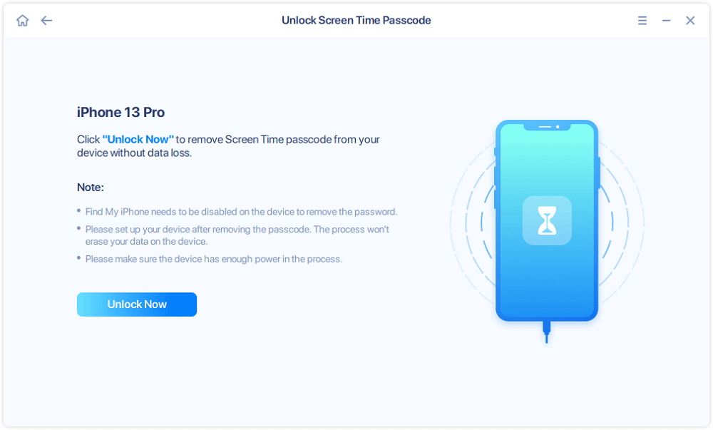 EaseUS MobiUnlock "Unlock Screen Time Passcode" screen