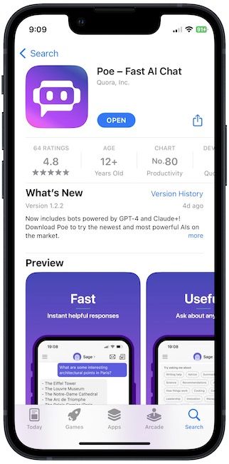 Poe app on App Store screenshot