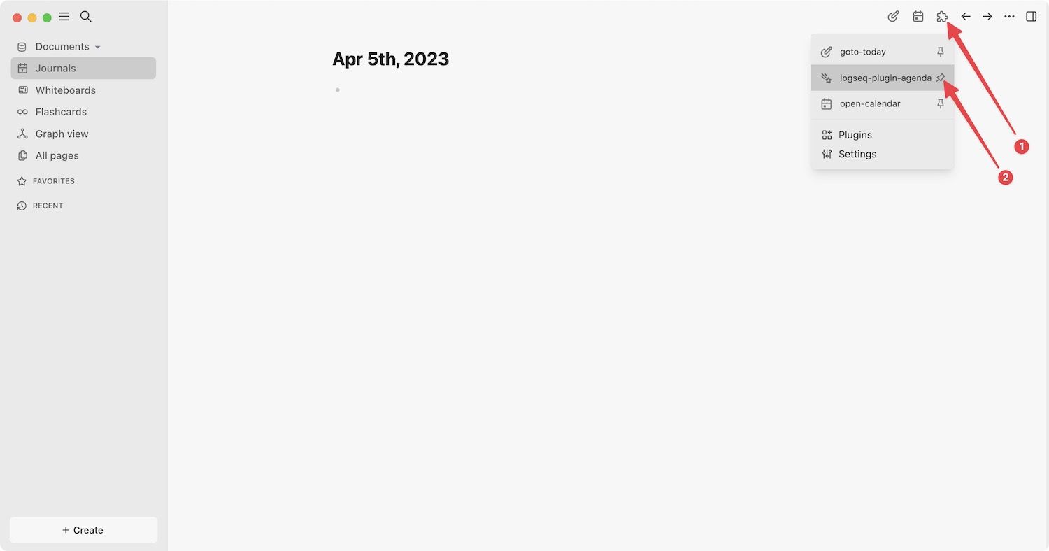 Plugins button in Logseq