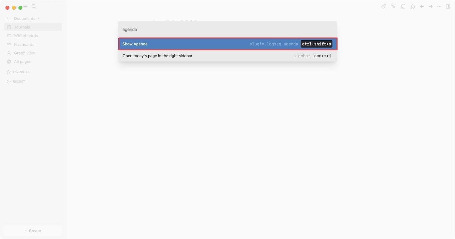 Accessing Agenda using command palette