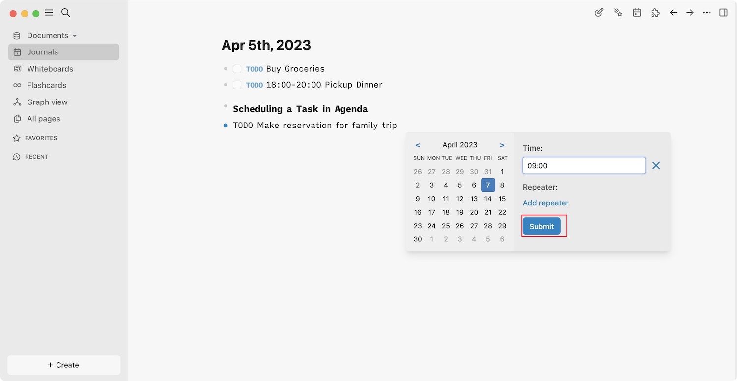 Schedule a Task in Agenda using Logseq Scheduled feature 2