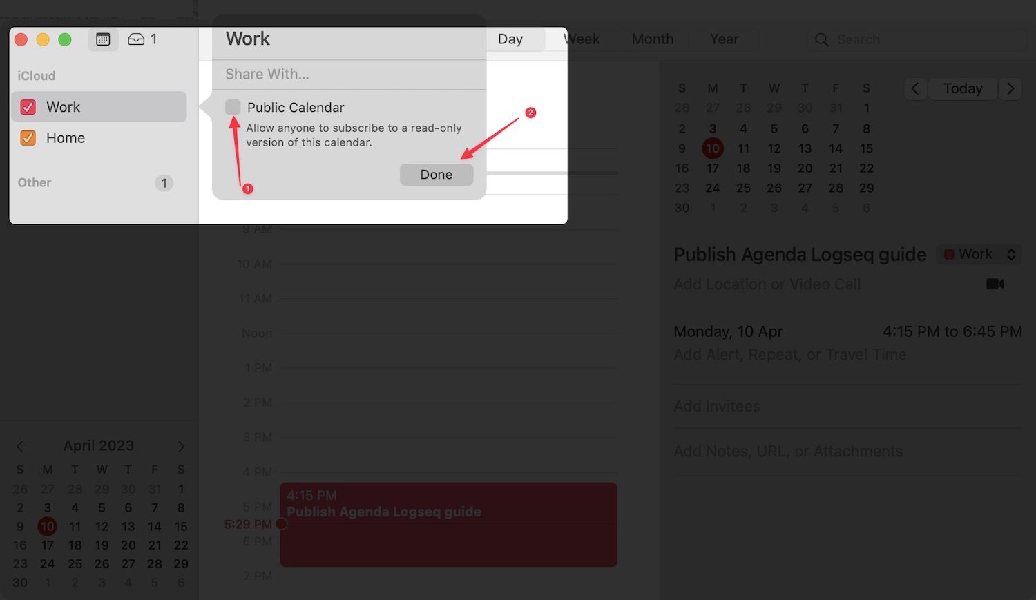 Enabling Public calendar in Apple calendar