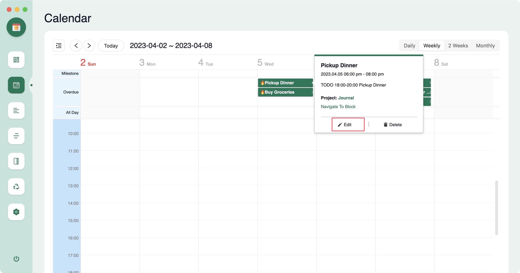 Reschedule tasks in agenda using calendar view