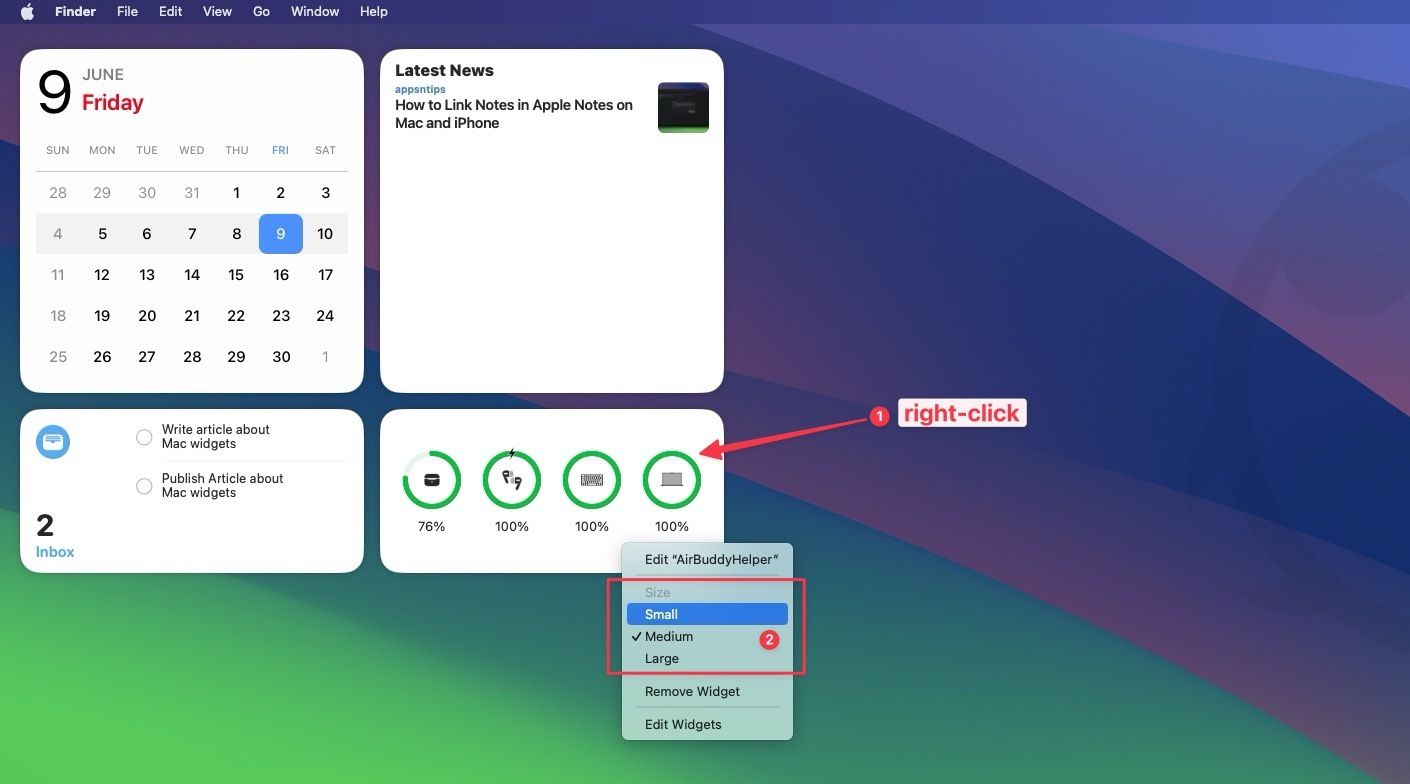 editing a widget size in macOS Sonoma