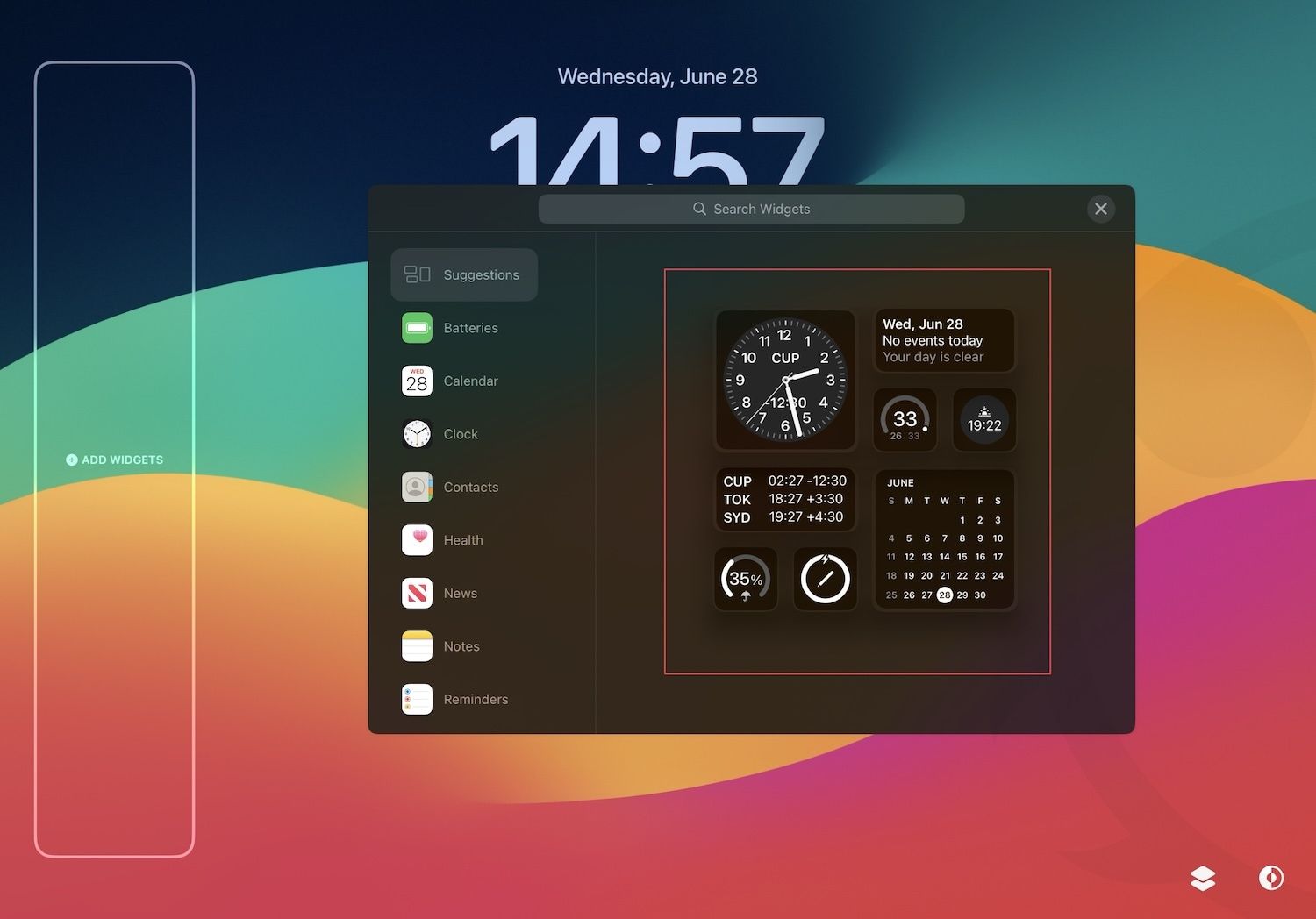 iPad lock screen widget picker screenshot