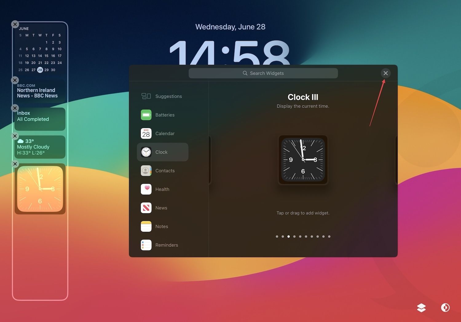 iPad lock screen with widgets