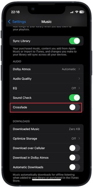 Crossfade feature in Apple Music Settings
