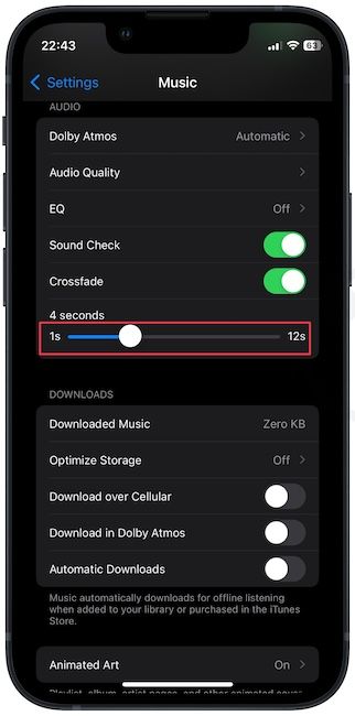 Crossfade slider in Apple Music