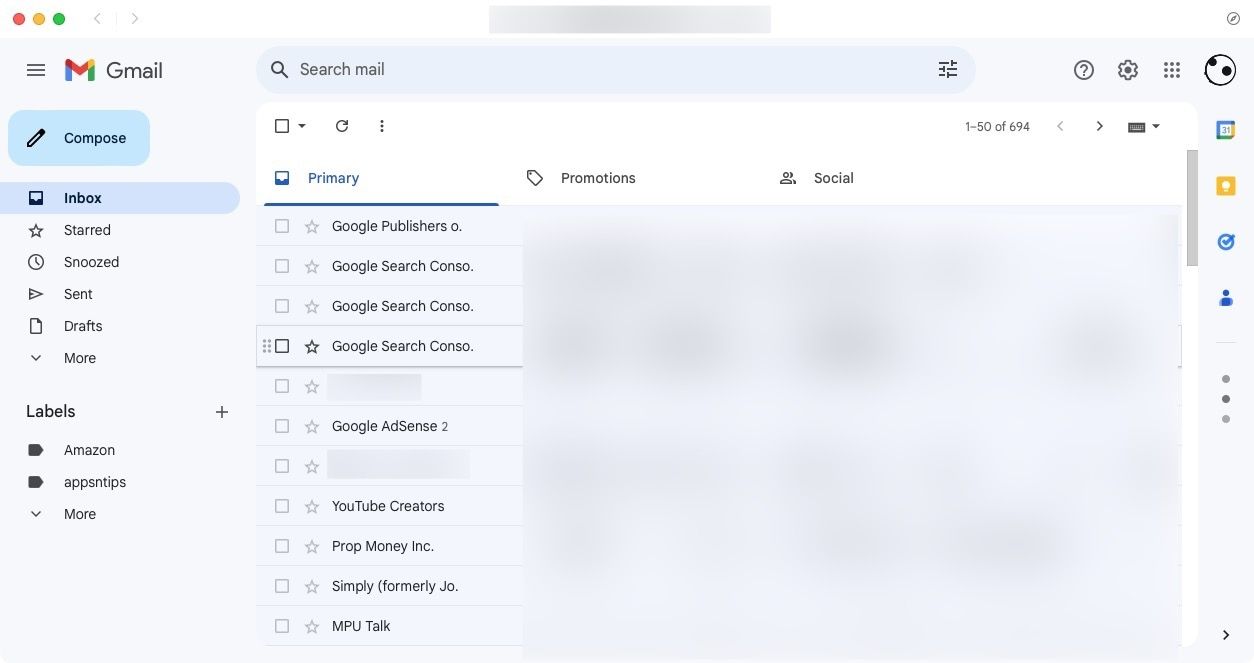 Gmail Safari web app screenshot