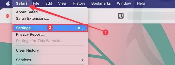 Opening Safari settings on Mac