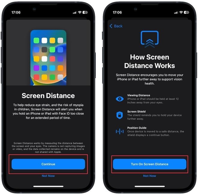 Enabling Screen Distance on iPhone