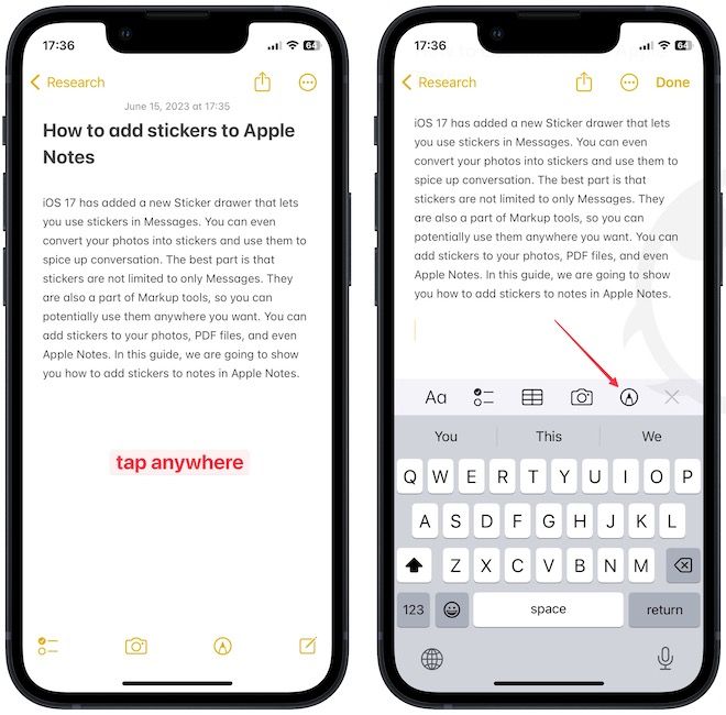 Markup button in Apple Notes