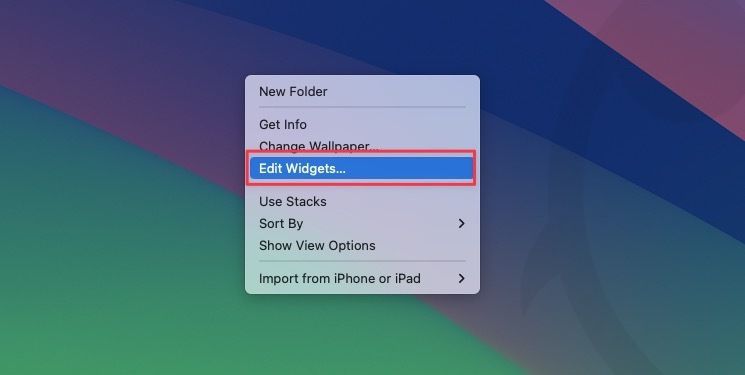 Edit Widgets option in right-click menu