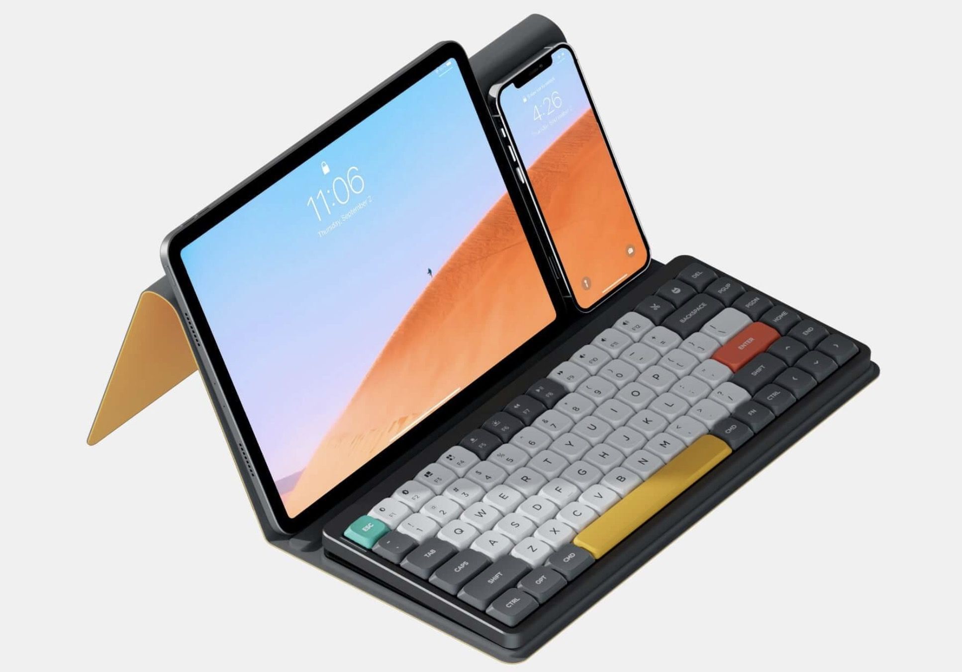 Nuphy Air75 keyboard with folio, iPad, and iPhone