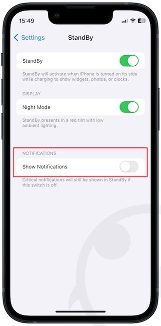 Disable notifications in iPhone StandBy Mode