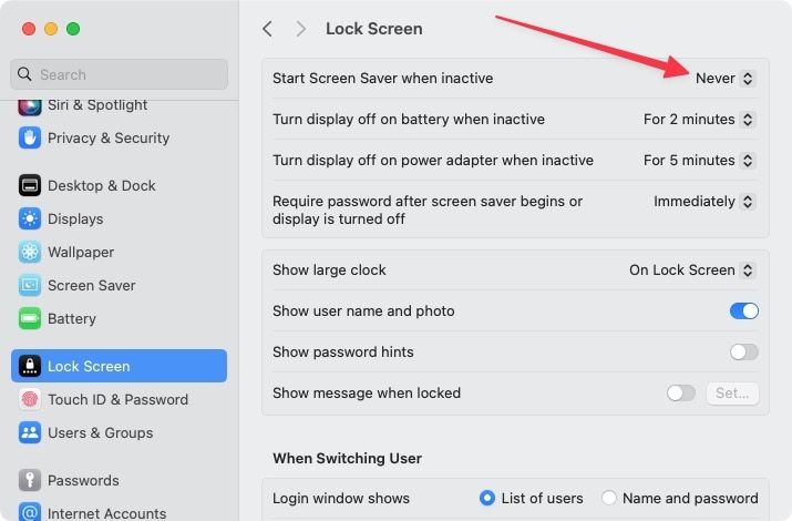 Lock Screen settings page screenshot