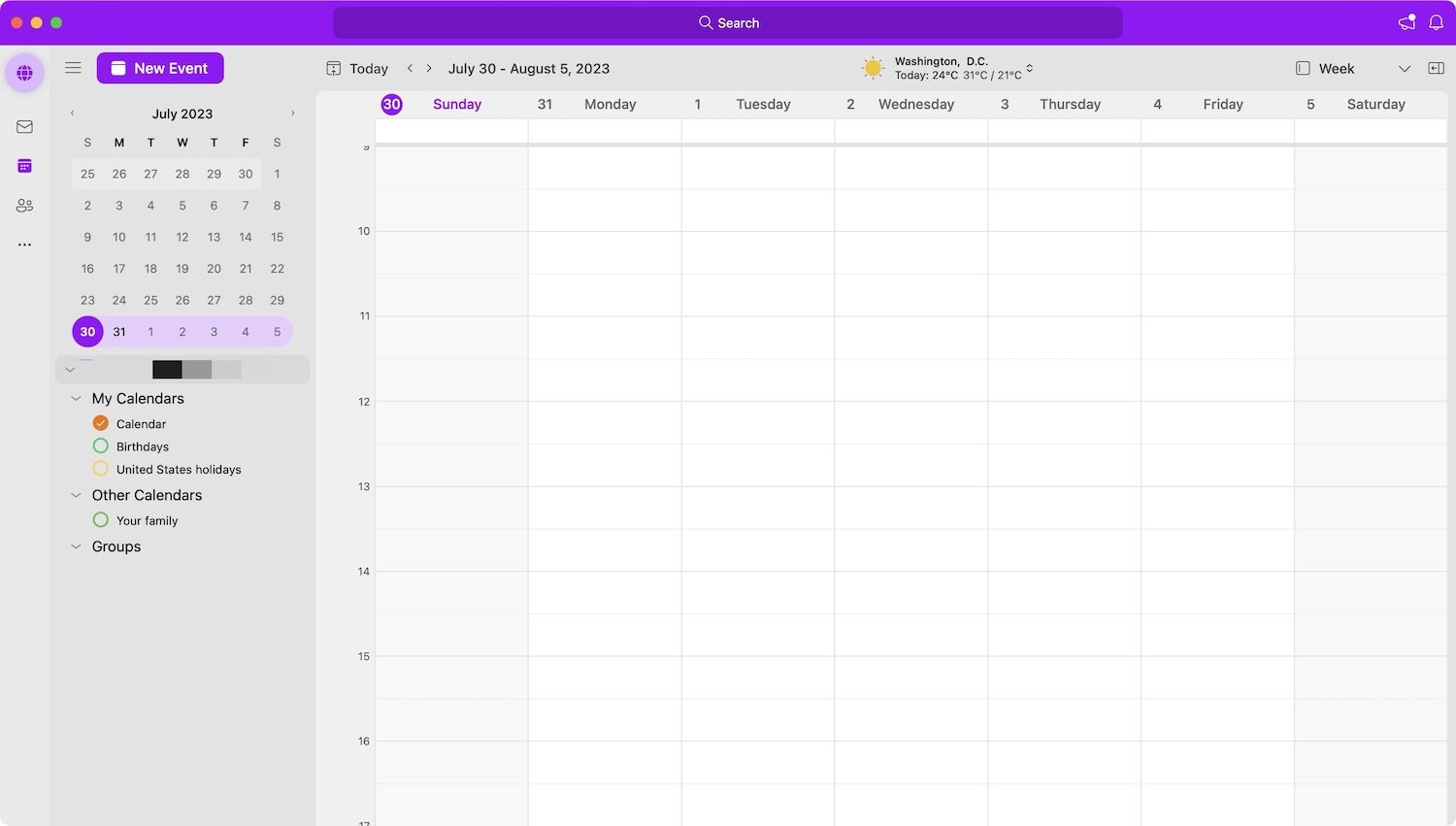 Outlook calendar view screenshot