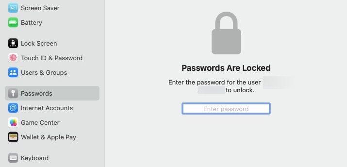 Unlocking the Passwords section