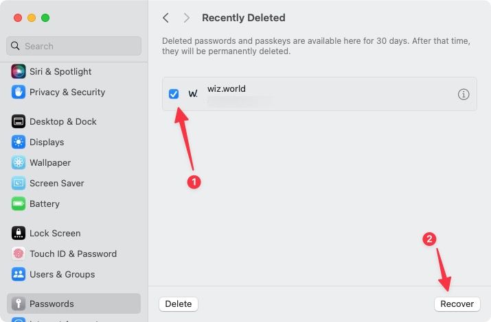 Recovering deleted password