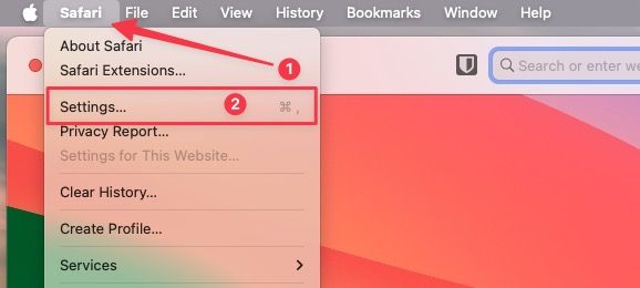 Using Safari menu item to open Settings