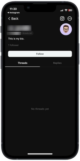 Profile open in Threads