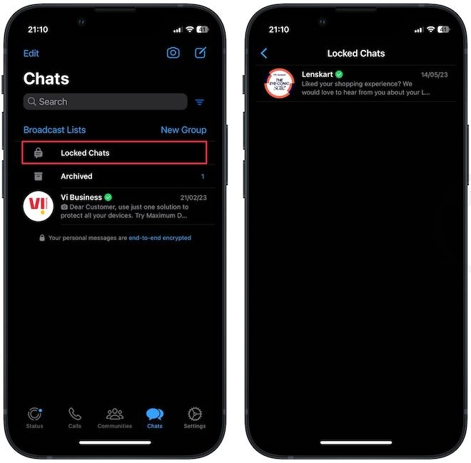 WhatsApp locked chat folder screenshot