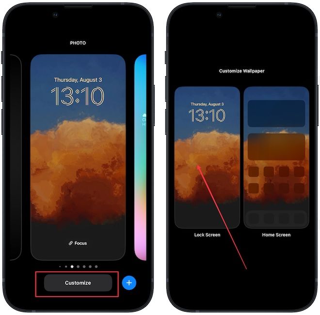 iPhone lock screen customize option screenshot