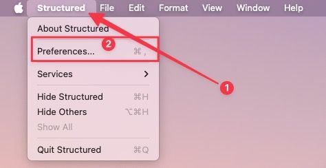 Opening Structured app preferences