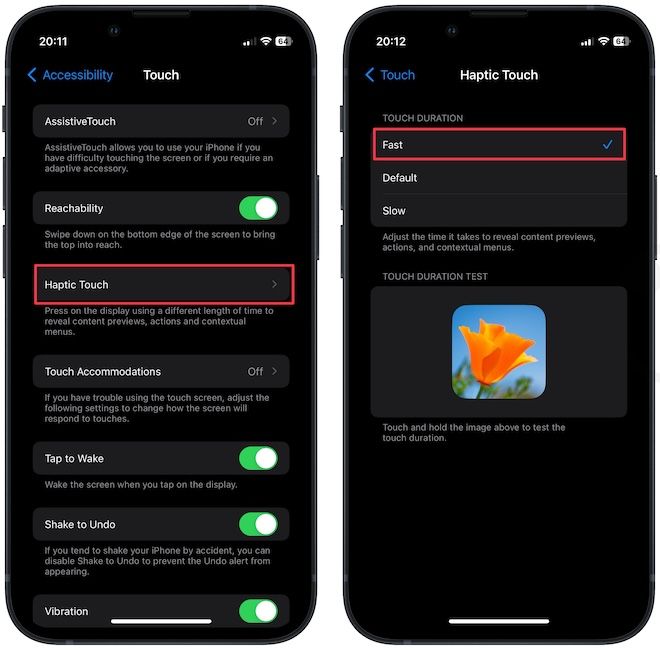 Enabling fast haptic touch on iPhone