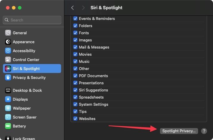 click on Spotlight privacy...