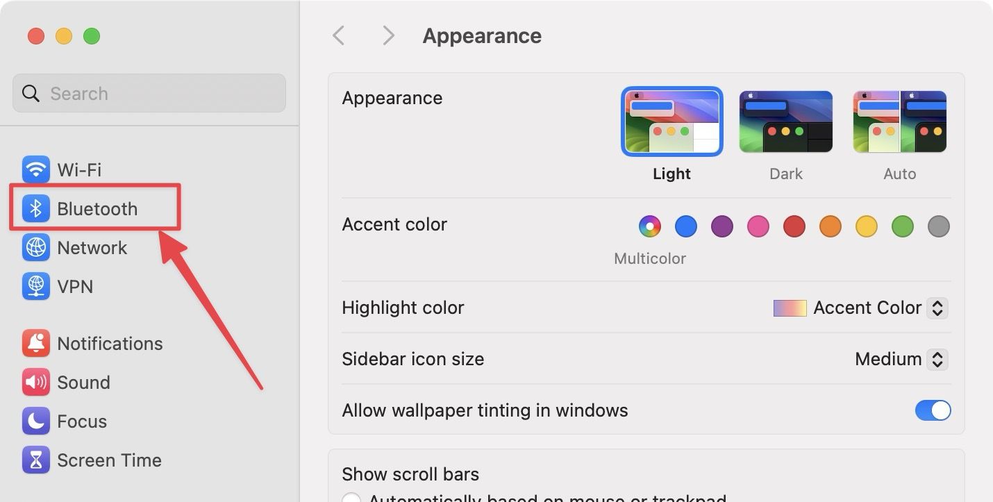 Opening Bluetooth settings