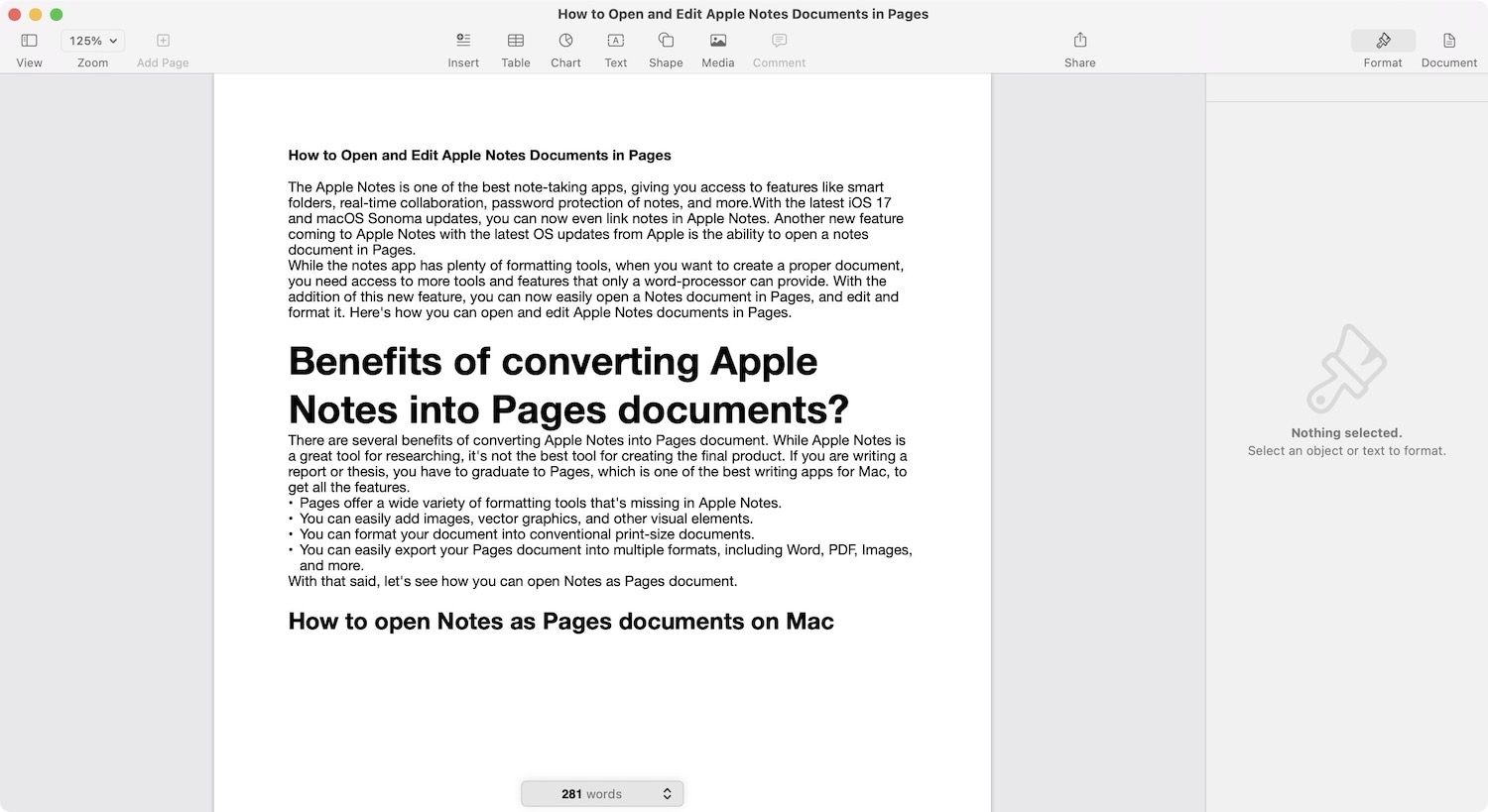 Notes open as Pages documents on Mac