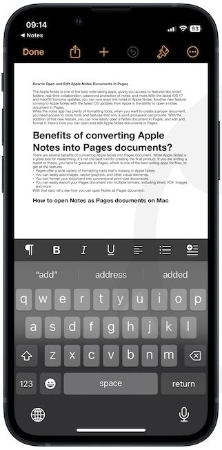 Notes open as pages document
