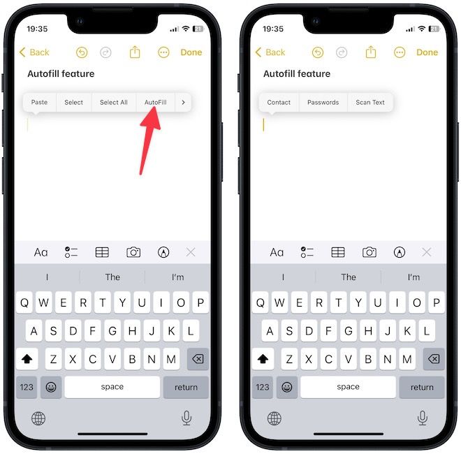 Autofill feature in Apple Notes