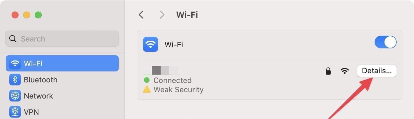 Wi-Fi setting screenshot showing the Details button