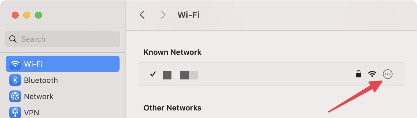 Wi-Fi setting screenshot showing the three-dot button