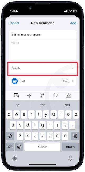 Details button in new reminders