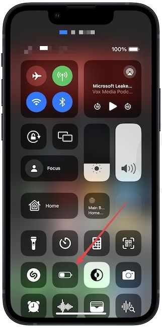 enable low power mode on iphone using control center