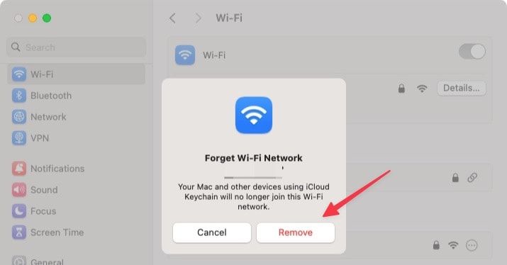 remove wi-fi network on your mac confirmation dialog screenshot