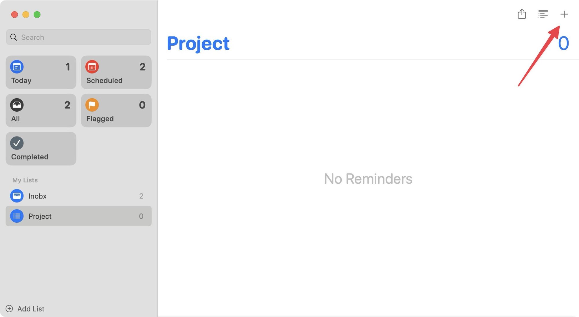 Adding a new task in Mac Reminders app