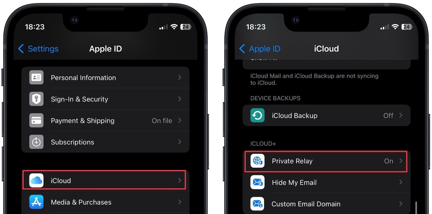 opening iCloud Private Relay settings on iPhone