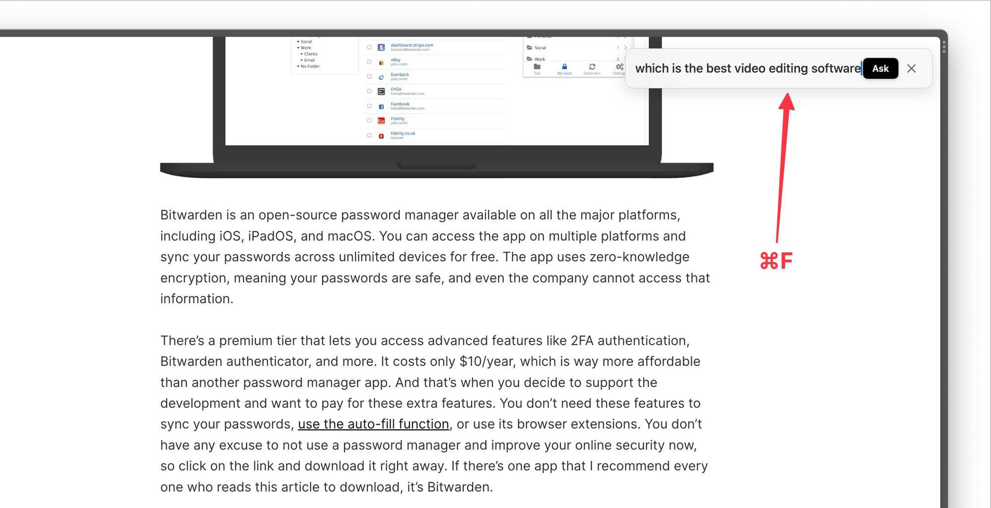 Using Command F to launch find feature