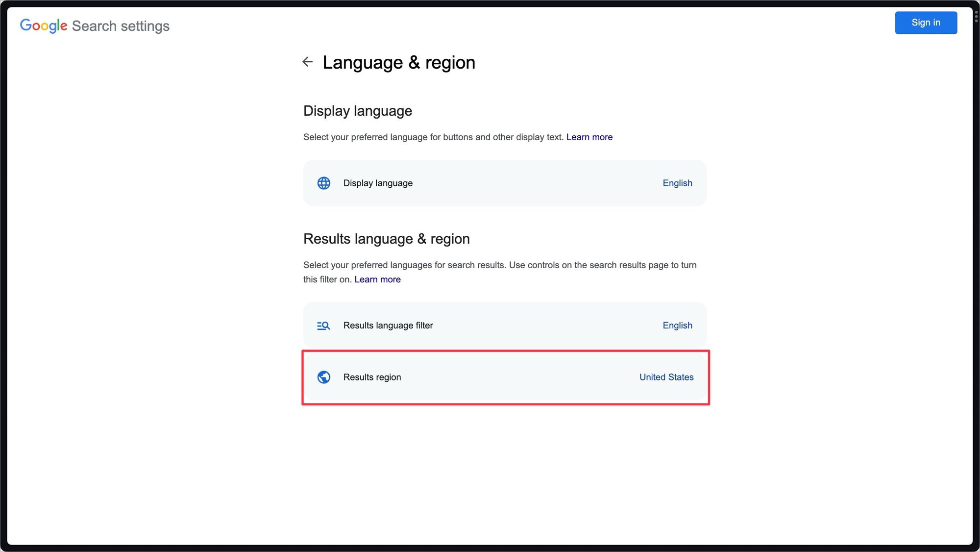 Choosing Results Region