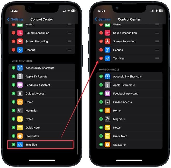 Adding text size option to control center