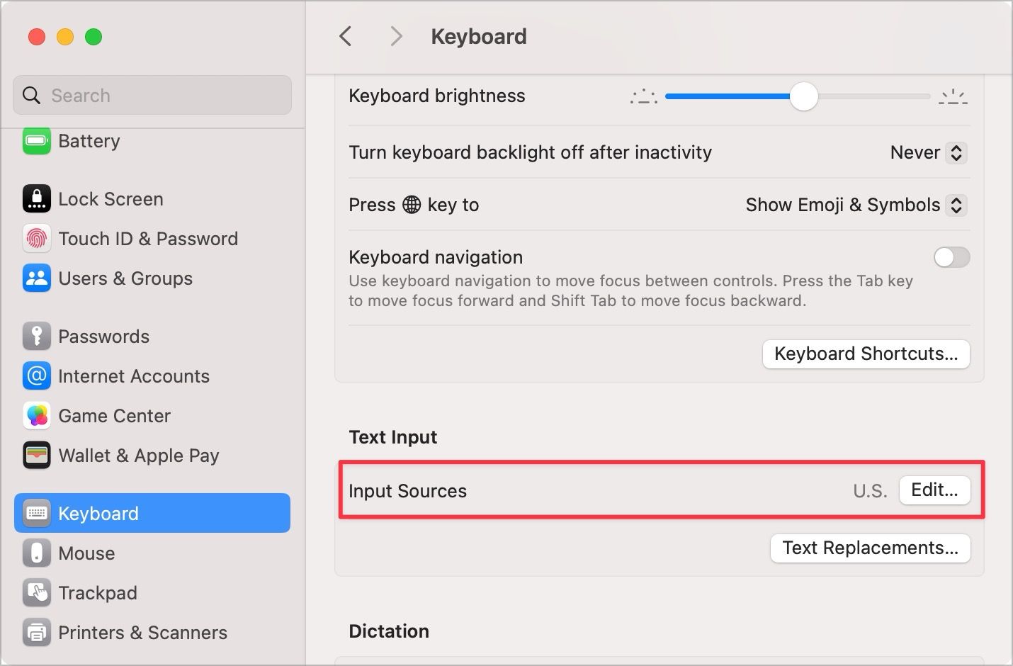 Keyboard setting screenshot showing Input Sources option